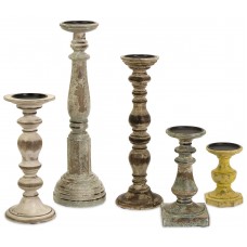 Large Wood Candleholder Set of 5 Rustic Country Weathered Mango 6"-19" Tall   292524113474